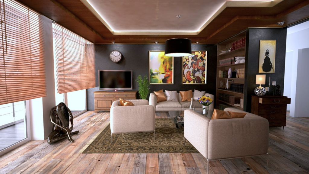 Luxury home interior featuring statement artwork, elegant furniture, sculptural pieces, and sophisticated decorative accents.