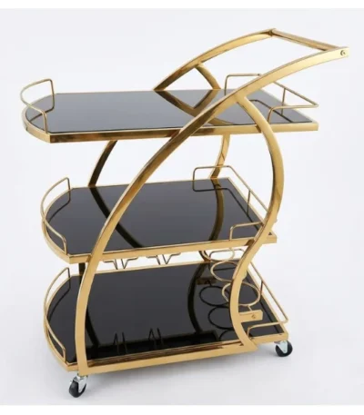 Three-Tier Gold-Tone Serving Bar Cart - main product view
