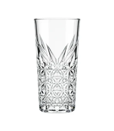 Timeless Tumbler Long – 4 Pieces 360 ml – clear tall tumbler with a cut-crystal style pattern