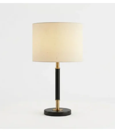 Modern Black-and-Gold Table Lamp with Cream Shade – table lamp with cream drum shade and slim black-and-gold stem