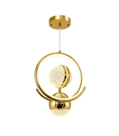Single Led Pendant Light 500 mm – gold-tone circular LED pendant with suspended crystal detailing
