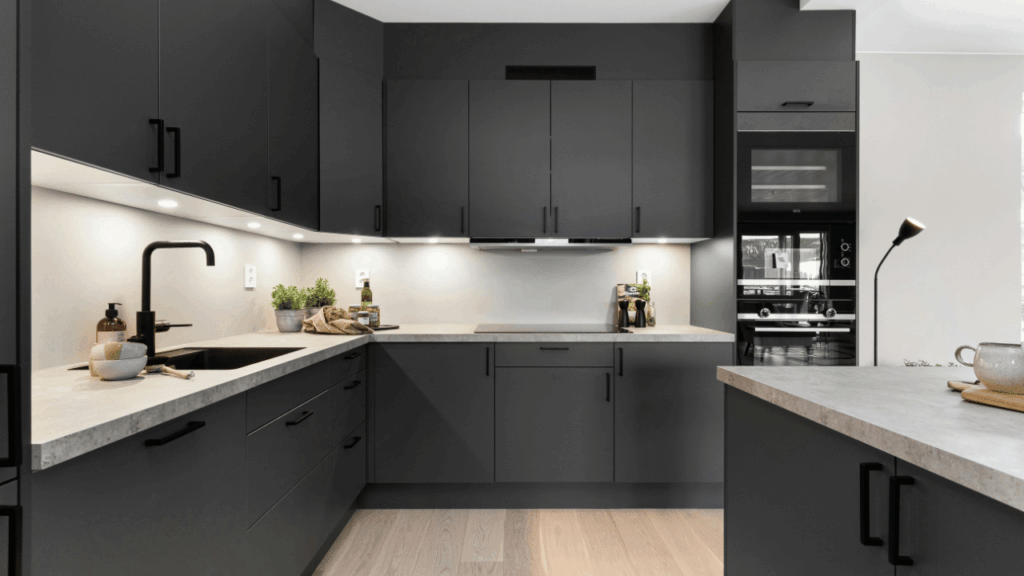 : Modern kitchen designed with stylish finishes, functional storage, and practical workspace