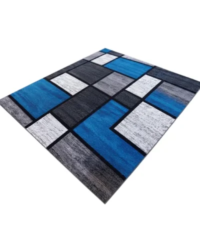 Blue, Grey and White Contemporary Geometric Area Rug – main product view