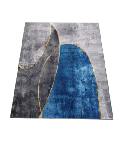 Grey and Blue Abstract Geometric Area Rug with Gold Accents – main product view