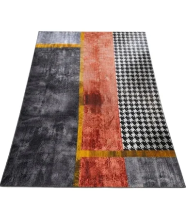 Grey, Rust And Houndstooth Geometric Area Rug – main product view